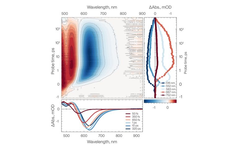 Spectral dynamics of DCM laser dye in solution acquired using HARPIA-LIGHT.