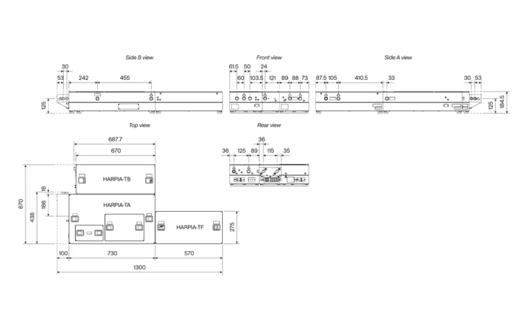 Drawing of HARPIA system with HARPIA-TB and HARPIA-TF modules